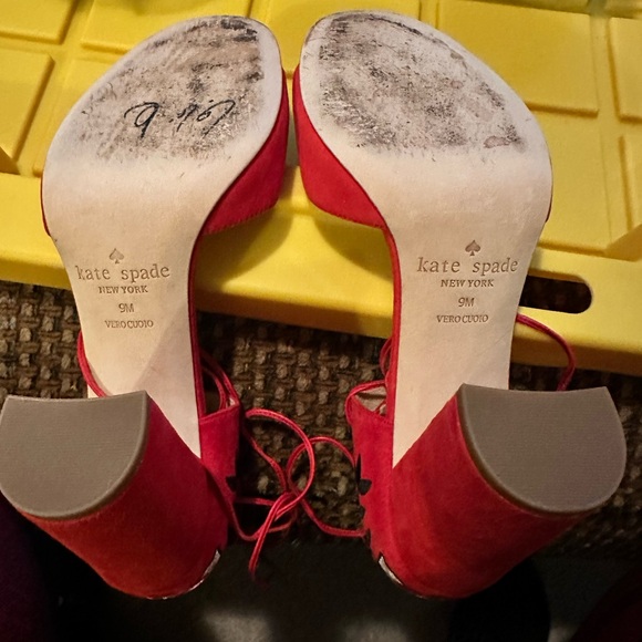 Red Kate Spade Oasis Lace Up Floral Embroidered Suede Heels - Picture 7 of 11